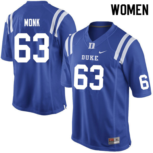 Women #63 Jacob Monk Duke Blue Devils College Football Jerseys Sale-Blue